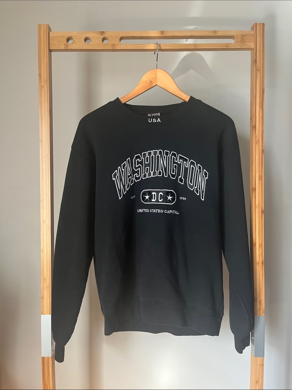 DC Black Crewneck Sweatshirt with White Washington Graphic
